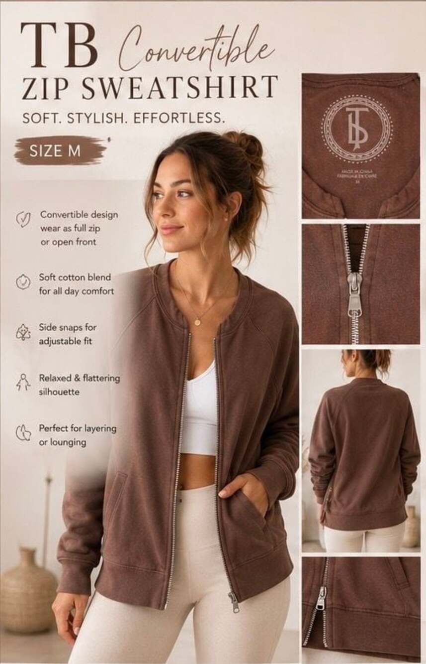 Women's Brown Drawstring zip-through hoodie